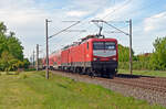 Am 28.04.24 rollte 112 024 der WFL mit drei Doppelstockwagen und der Wagenlok 112 131 durch Greppin Richtung Bitterfeld.