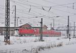 112 107 mit dem Ersatzzug fhrt gerade aus dem Bf Stralsund aus, 02.02.2010