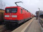 Hier 112 184 mit einem RE3 (RE18348) von Wünsdorf-Waldstadt nach Schwedt(Oder), dieser Zug stand am 28.2.2014 in Schwedt(Oder).