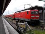 112 110 mit dem RE 18511 Stralsund-Falkenberg/Elster,am 12.Mai 2014,in Stralsund.