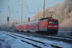 BR 112 (112 165) bei der Durchfahrt Diedersdorf am 27.12.2014.