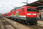 112 108 mit RE4310(Rostock-Hamburg)kurz vor der Ausfahrt im Rostocker Hbf.29.04.2016  