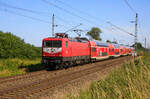 112 101 zog am 14.08.2022 den RE3 3310 von Lutherstadt Wittenberg nach Stralsund. Aufgenommen in Engelswacht.

