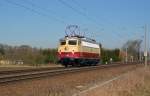 Die Überraschung des Tages! Am 13.02.16 rollt E 10 1309 wie aus dem Ei gepellt durch Jeßnitz Richtung Bitterfeld.