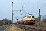 TRI E10 1309 (113 309), vermietet an AKE, befindet sich mit dem AKE-Rheingold-Sonderzug am 25.03.18 bei Diepholz auf der Rückfahrt nach Koblenz Hbf.