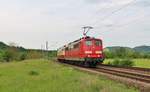 151 001-5 mit 113 267-9 BayernBahn (TFZf 93510) Dessau-Nördlingen am 24.05.19 bei Großeutersdorf.