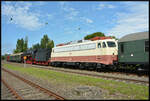 Lok-Überführung: 01 519 auf dem Weg nach Meiningen und 114 488 nach Dessau - Die Diesellok 211 041-9 (NeSA) beförderte am 05.