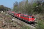 113 268 mit einer 1216 im Schlepp mit EC 87 am 09.04.2011 bei Ostermnchen.