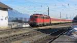 113 268 mit CNL 1319  Pollux  (Amsterdam Centraal-Innsbruck Hbf) und CNL 40451  Cassiopeia  (Paris Est-Innsbruck Hbf) in Brixlegg.(3.3.2012)