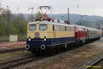 Aufgenommen am 30.April 2016 in Altenbeken: Die legendäre E 10 1239 steht abfahrbereit für den Sonderzug  In den Frühling  nach Hameln.