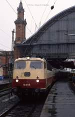 HBF Bremen am 8.6.1988 um 10.11 Uhr:  112311 mit IC  Oldenburg City  nach Hannover.