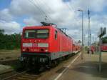 DB 114-007 zieht am Sonntag dem 9.9.07 �ber Elsterwerda-Biehla nach Stralsund den RE5.