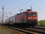 114 018-5 bei der Einfahrt in Nauen mit dem RE2 nach Wittenberge am 24.04.2005