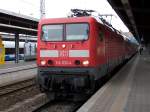 Sie z�hlen zu den Stammloks vor den RE-Z�gen Richtung Berlin.Hier stand 114 033 mit dem RE 38353 Stralsund-Elsterwerda vor der Abfahrt in Stralsund.