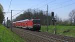 Auf dem Gegengleis zur �berholung eines Erzzuges rauschte 114 036-7 mit ihrem RE 1 nach Frankfurt(Oder) an uns vorbei.