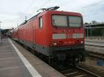 Abgeb�gelt stand 114 013,am 23.Juli 2012,mit ihren RE im Stralsunder Hbf.