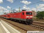 BR 114 005 zieht den RE1 Richtung Frankfurt (Oder), hier kurz vor der Einfahrt in den Bahnhof F�rstenwalde (Spree).