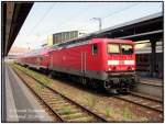 Am 25.06.06 macht sich 114 023 im Bahnhof der Hansestadt Stralsund bereit, RE38353 nach Elsterwerda in der Niederlausitz zu bef�rdern.