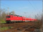 114 039 am 31.03.07 beim Umsetzen eines RE3 nach Stralsund kurz vor der Elsterbr�cke im Bf Elsterwerda.