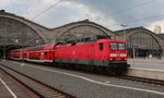 Am 31.07.2016 verlässt die 114 015-1 mit dem RE 17684 (Leipzig Hbf - Magdeburg Hbf) Leipzig Hbf.