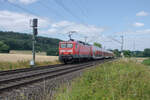 114 033-4 ist am 21.07.2021 als RB in Richtung Frankfurt/M. gesehen bei Kerzell.