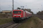 114 031 zog am 02.04.2026 ihren RE9 nach Osnabrück Hbf in den Bahnhof Syke.