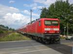 BR 114 als RE3 nach Stralsund am Bahnhof Blankenfelde.