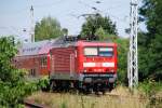 BLANKENFELDE-MAHLOW (Landkreis Teltow-Fläming), 01.08.2009, 114 003-7 als RE3 nach Schwedt (Oder) bei der Ausfahrt aus dem Bahnhof Blankenfelde  