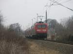 Hier 114 038-3 mit einem RE3 von Schwedt/Oder Hbf. nach Elsterwedrda, am 23.3.2010 zwischen Schwedt/Oder Hbf. und Schwedt/Oder Mitte.