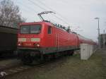 Hier 114 008 mit einem RE3 von Schwedt(Oder) Hbf. nach Elsterwerda, dieser Zug stand am 30.3.2010 in Schwedt/Oder Hbf.