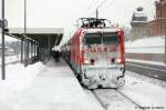 Die stark Vereiste 114 008-6 mit dem RE2 (RE 37411) nach Knigs Wusterhausen in Rathenow.