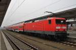 Hier 114 014-4 mit einem RE7 von Berlin Lichtenberg nach Wünsdorf-Waldstadt, dieser Zug stand am 28.1.2012 in Berlin Lichtenberg.