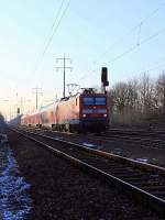 114 012-8   mit dem RE 3 (RE 18313) nach Elsterwerder am 02. Februar 2012 zwischen Bahnhof Berlin-Lichterfelde Ost und dem Bahnhof  Blankenfelde(Teltow-Flming) bei km 24.2 auf dem sdlichen Berliner Auenring bei Diedersdorf. 