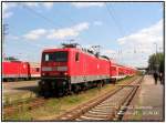 114 036- mit RE38318 nach Stralsund (RE5) startbereit am 10.06.06 in Falkenberg(E). Links im Hintergrund ein RE18 nach Cottbus.