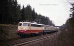 114500 mit D 439 nach Rostock am 19.3.1988 um 11.20 Uhr zwischen Vehrte und Ostercappeln.