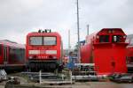 114 040 stand am 20.06.2015 im BW Rostock Hbf abgestellt.Standort Warenannahme vor dem Tor 