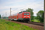 114 024-3 mit RE 17682 von Leipzig HBF nach Magdeburg HBF, bei Zschortau. 21.05.2016