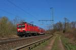 DB Regio 114 009-4 am 04.04.20 mit dem RE50 am 04.04.20 in Hanau 