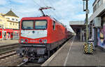 Beim Stopp am Hausbahnsteig in Ludwigsburg hängt 114 024-3 (112 024-5) am Schluss des RE12-Ersatzzuges.