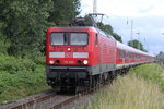 114 005 mit RE 13290(Warnemünde-Berlin Ostbahnhof)bei der Durchfahrt im Haltepunkt Rostock-Bramow.26.06.2016  