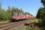 115 509  80 Jahre Autozug  mit dem PbZ2451 unterwegs von Hamburg nach Dortmund am 27.7.18 im südlichen Münsterland