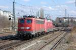Eine unbekannte 101 mit der 115 210 am Haken Richtung Ostbahnhof am 28.03.08 Mnchen-Heimeranplatz