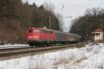 115 302 mit DZ 13275 „Skiloberen“ (Kopenhagen – Bludenz) am 28.02.2009 in Aling.