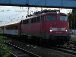 115 336 verlie am 03.September 2009 mit dem EC 378 Wien-Binz den Bahnhof Bergen/Rgen auf dem linken Gleis.