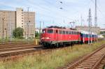 115 336 bringt am 29.07.09 einen russischen Wagen ins Bw Lichtenberg.