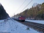 D 1249 Berlin-Saratow mit Zuglok 115 156-2 am 28.1.2006 zwischen Fangschleuse und Hangelsberg.