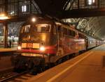 115 509-2 mit CNL 458/IC 61458 von Praha hl.n.nach Zrich/Erfurt Hbf kurz vor der Ausfahrt im Leipziger Hbf.07.03.2014 