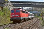 Heimfahrt von der vorerst letzten Reise nach Singen. 115 448-3 in Singen Landesgartenschau. April 2014.