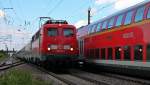 Durchfahrt am 14.05.2014 vom Pbz 78655 (Karlsruhr Hbf - Basel Bad Bf) in Müllheim (Baden), der an diesem Tag außerplanmäßig von der 115 261-0 bespannt wurde.