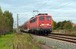 115 205 zog den am 09.10.14 aus einem Doppelstock- und IC-Wagen bestehenden PbZ 2467(Berlin-Leipzig) durch Greppin Richtung Bitterfeld.